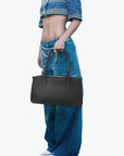 Black lychee grain cowhide women handbag