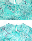 Elegant blue chrysanthemum print midi dress detailed drawing-1