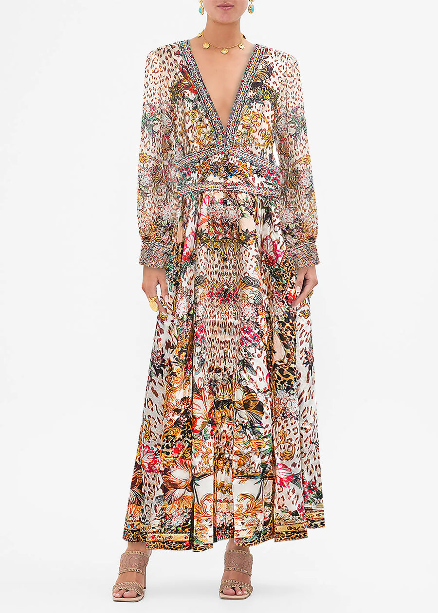 Women's vintage floral silk dress