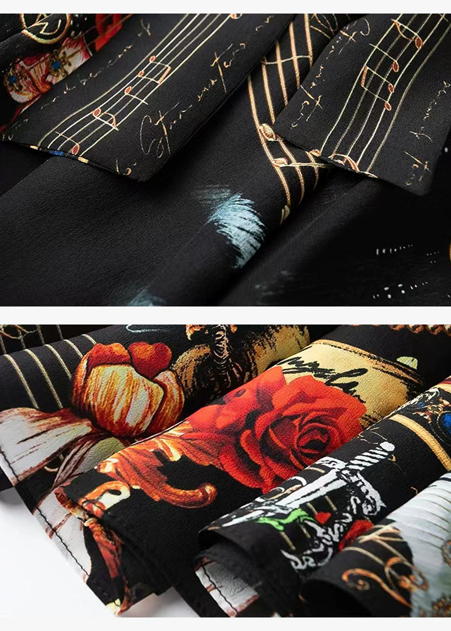 Black wide sleeve lion king pattern maxi dress detailed drawings-1