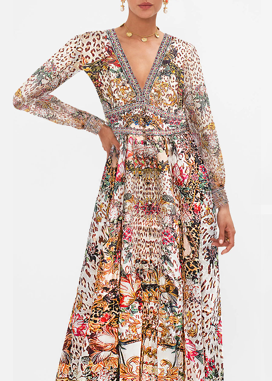 Women's vintage floral silk dress