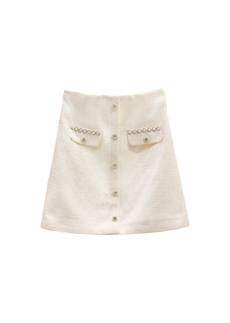 White chambray beaded short women's three-piece set the short skirt