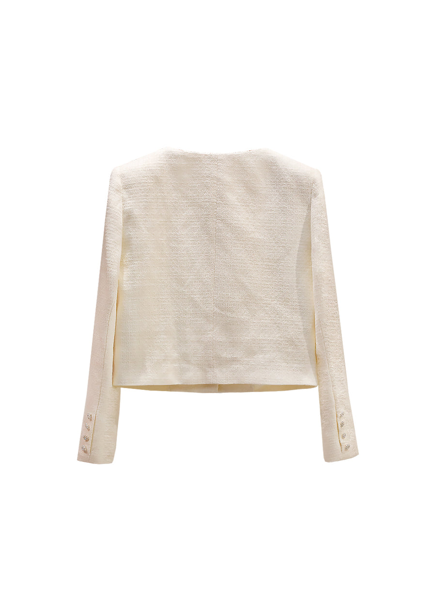 White chambray beaded short women's three-piece set the coat back