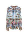 Blue loose cuff appliqued stylish blouse front