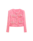 Pink chambray beaded short women's three-piece set the coat front