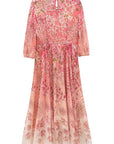 Pink gradient half sleeve floral silk dress back