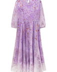 Purple gradient half sleeve floral silk dress back