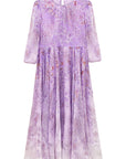 Purple gradient half sleeve floral silk dress front
