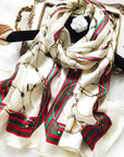 Beige versatile chain print long silk scarf