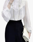White translucent women long sleeve blouse model drawing