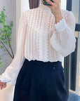 White translucent women long sleeve blouse model drawing-1
