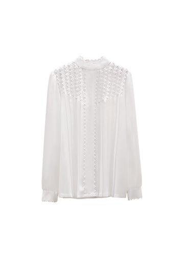White translucent women long sleeve blouse front