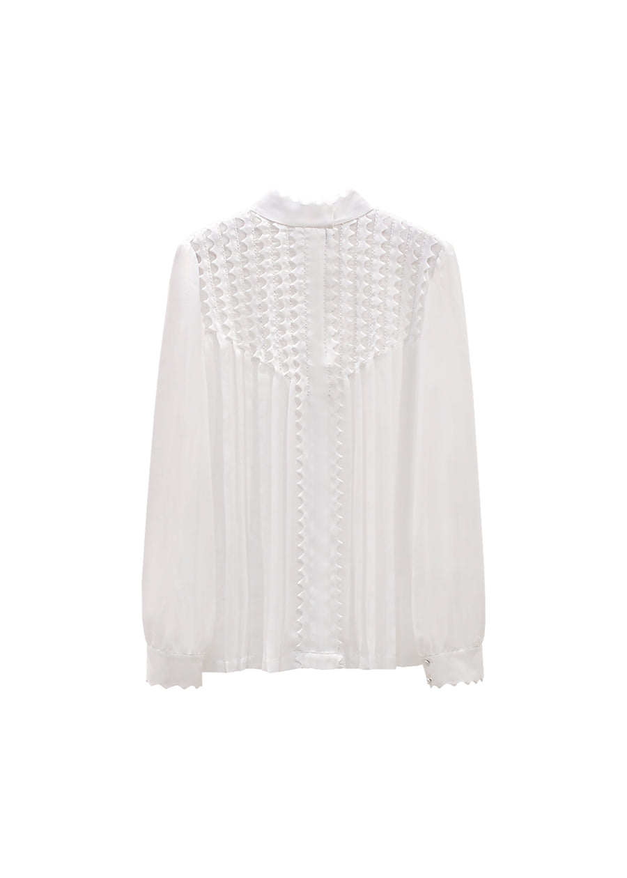 White translucent women long sleeve blouse back