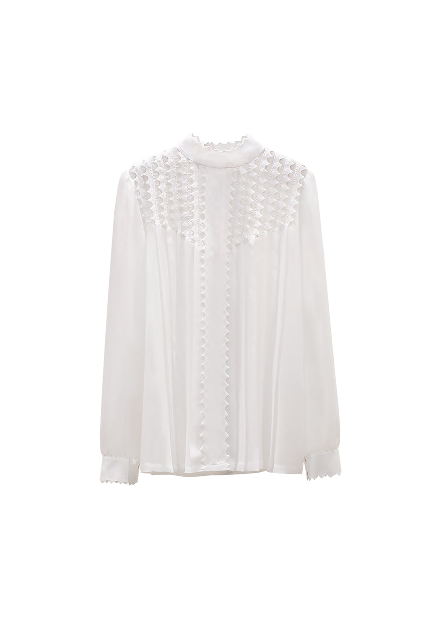 White translucent women long sleeve blouse front