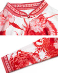 Red floral loong prints blouse detailed drawing