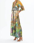 Deep V-neck silk women butterfly sleeve dress
