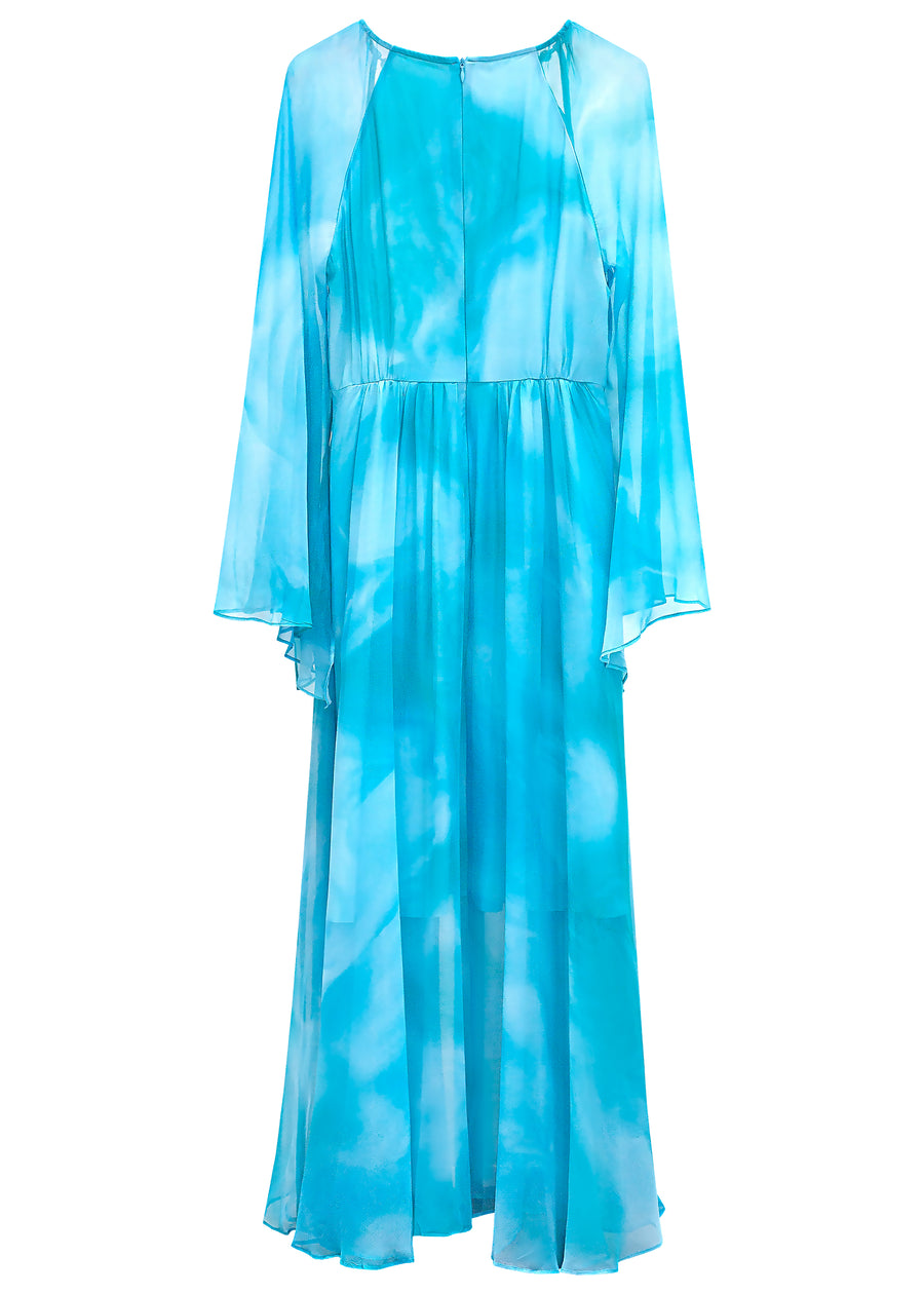 Blue shading vacation style maxi dress back view
