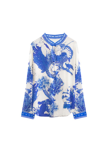 Blue floral loong prints blouse front view