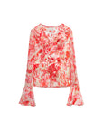 Pink petals loose ruffled silk blouse front