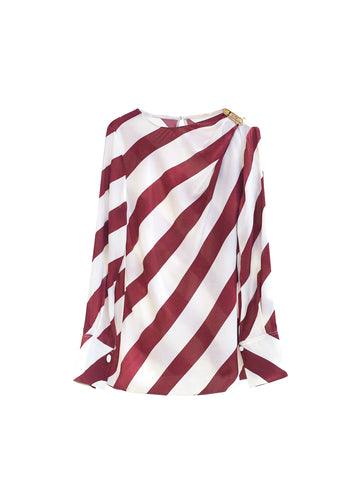 Red and white stripes flutter belt women's blouse front