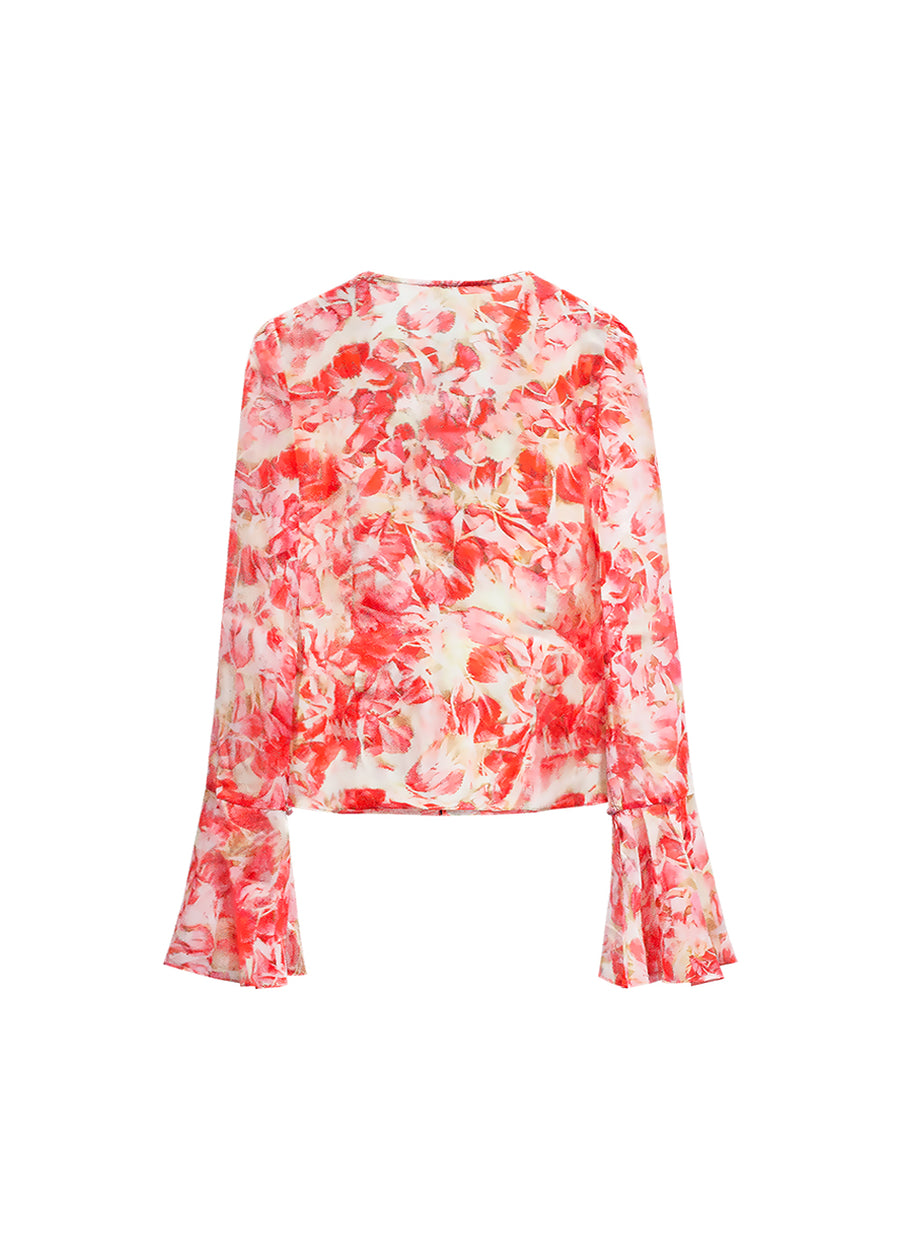 Pink petals loose ruffled silk blouse back