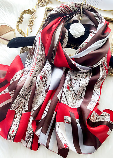 Red long striped printed versatile long silk scarf