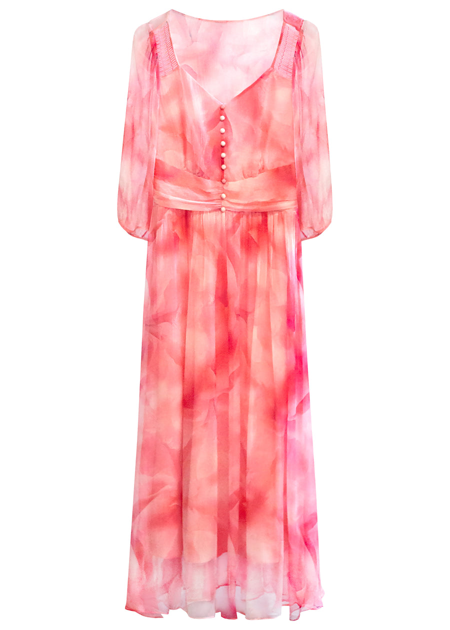 Pink smudge prints long dress front view
