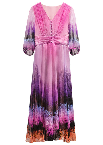 Purple half sleeve hemline women silk dress front