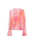 Ruffled loose pink silk blouse back
