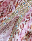 Pink V-neck leopard print silk dress detailed drawing-1