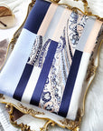 Light blue long striped printed versatile long silk scarf-1