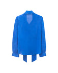 Blue versatile loose women V-neck blouse back