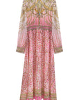 Pink V-neck leopard print silk dress back