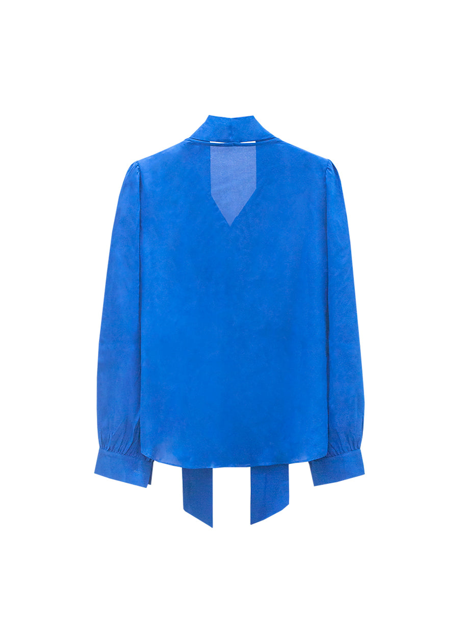 Blue versatile loose women V-neck blouse back