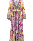 Purple wide sleeve floral applique slim maxi dress front
