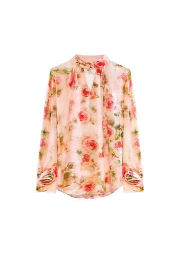 Pink dimensional floral commuter blouse