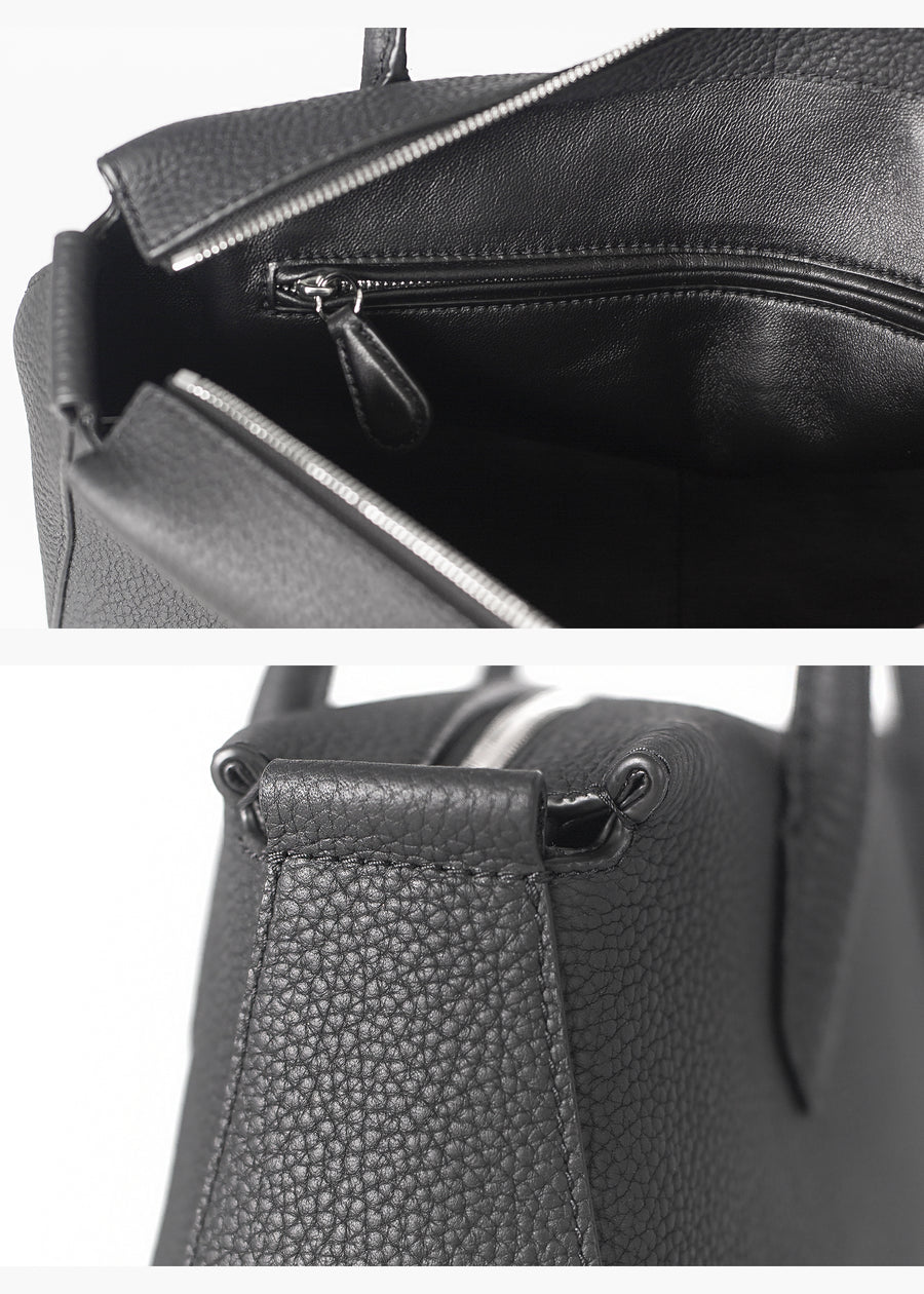 Black lychee grain cowhide women handbag details-2
