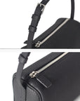 Black lychee grain cowhide women purse barrel bag details