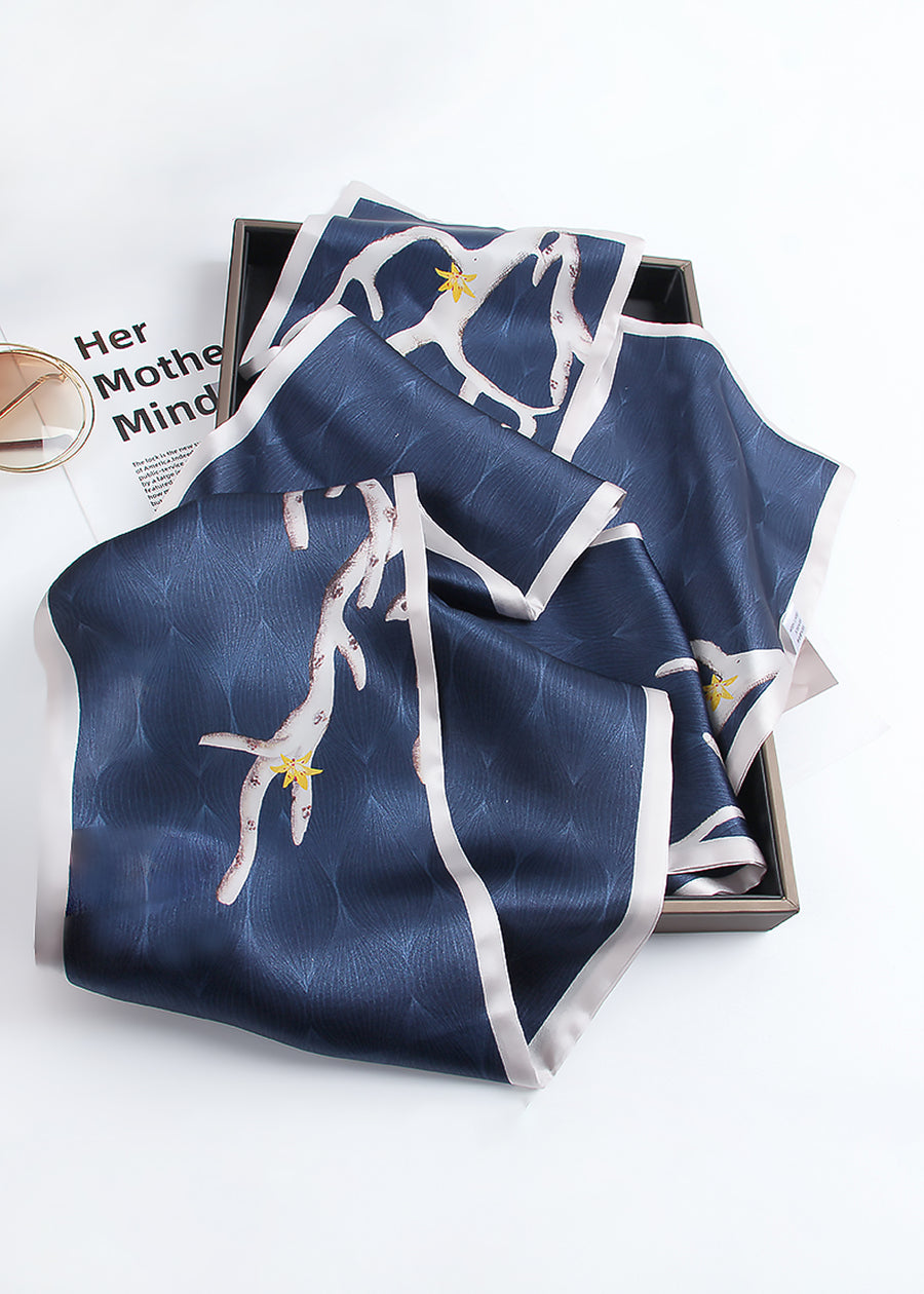 Blue rectangle godswood print women silk scarf-1