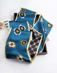 Blue rectangular floral printed women silk scarf-1