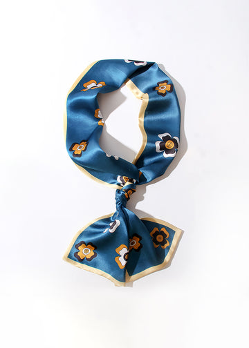 Blue rectangular floral printed women silk scarf