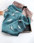 Blue rectangular flying crane printed silk scarf-1