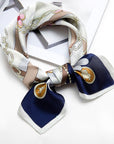 Blue square women's trinket print silk scarf