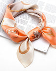 Orange square geometric print silk scarf