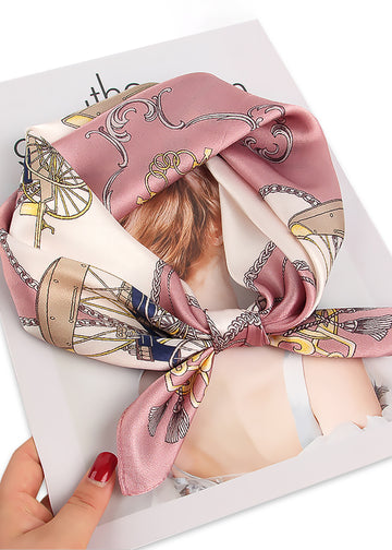 Pink bottom multi-carriage print silk women scarf
