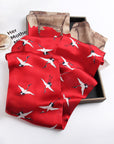 Red rectangular flying crane printed silk scarf-1