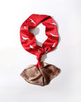 Red rectangular flying crane printed silk scarf
