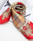 Red square women's gemstone print silk scarf-1