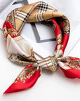 Red square women's gemstone print silk scarf