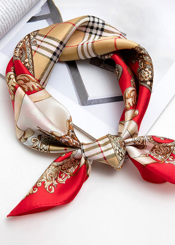 Red square women's gemstone print silk scarf